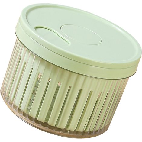 Boîte de rangement ronde multifonctionnelle en plastique vert pour fruits et légumes, idéale pour ranger oignons verts et autres petites bêtes. (1/5)