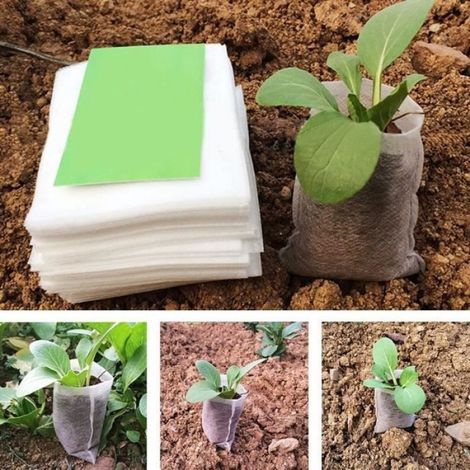 Lot de 200 sacs de plantation, sacs de semis, biodégradables non tissés, sacs de culture pour plantes en tissu, pots de semis 2022c (1/4)