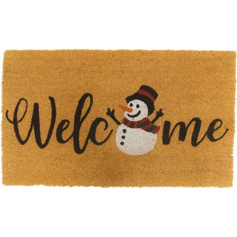 Paillasson coco, bonhomme de neige, 60 x 40 cm, antidérapant, résistant, intérieur et extérieur, naturel (1/5)