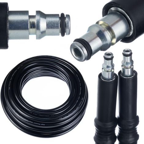 1 - Hochdruckschlauch - Zubehör für Reiniger - Klick-Anschluss - Verstärktes Nylon, 200 bar - Für Garten und Fahrzeug - Schwarz - 10 m (1/5)