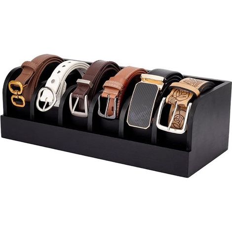 Boîte de rangement pour ceintures - Organisateur de ceintures à compartiments - Bois - Organisateur de ceintures multi-compartiments pour ceintures en cuir - Boîte de rangement et de présentation - Ce (1/5)