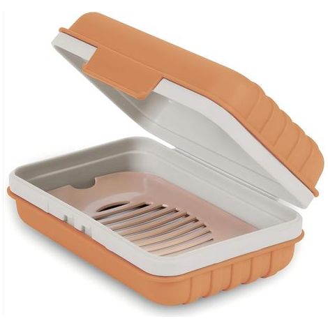 - Jabonera - Caja de jabón - Impermeable y portátil para ducha, viajes, gimnasio, camping, color naranja, 12x8x3cm