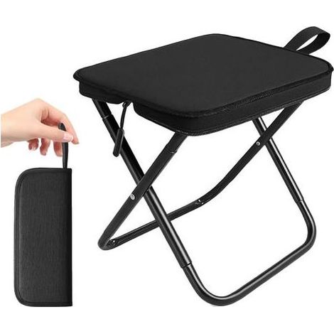 Tragbarer, faltbarer Campinghocker – Faltbare Fußstütze für draußen – Leichter Sitz – Zusammenklappbar für Reisen, Wandern, Angeln, Camping, Grillen, Strand, Picknick, Garten – Schwarz (1/5)