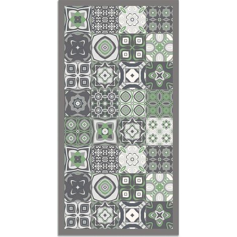 Vinylteppich – 60 x 110 cm – Grünes Zementfliesenmuster – Rutschfest – Für den Innen- und Außenbereich (1/5)