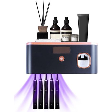 UV-Sterilisator, Zahnbürstenhalter, Zahnbürstensterilisator mit Zahnpastaspender, elektrischer Zahnbürstenhalter, 2 Ladeoptionen (schwarz) (1/5)