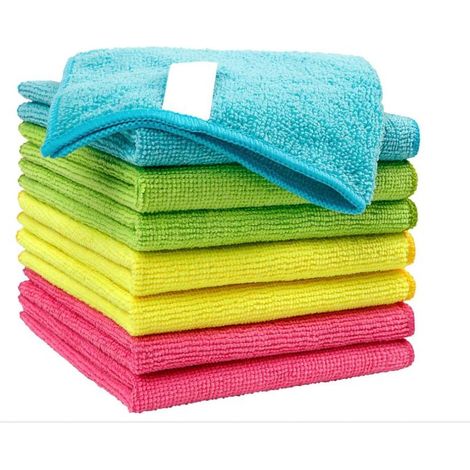 Lot de 8 chiffons de nettoyage microfibre réutilisables, non pelucheux, sans traces, lavables 30x30 cm pour maison, voiture, moto, fenêtres et surfaces diverses (1/4)