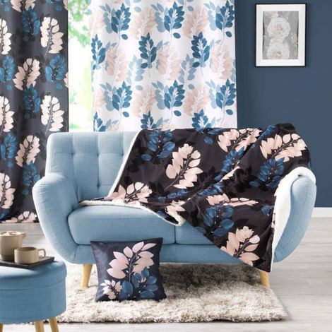 Plaid sherpa 125 x 150 cm Belline fleurie bleu (1/3)