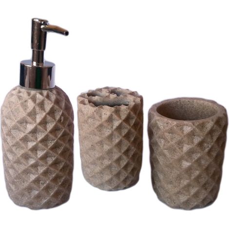 TrAdE Shop Traesio - Set 3 Pz Accessori Bagno Dispenser Bicchiere Porta Spazzolino In Resina -