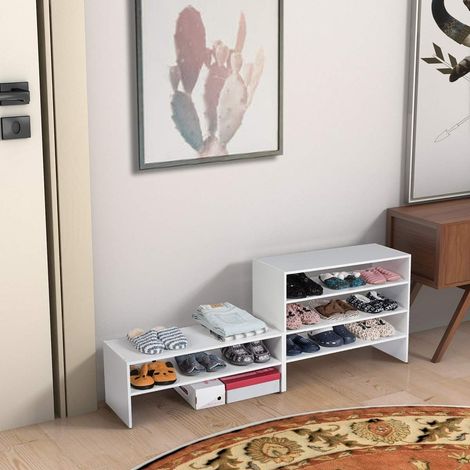 COSTWAY 5-stufiger stapelbares Schuhregal, Schuhschrank offen, 78 x 30 x 90 cm, Schuhablage aus Holz, für Eingangsbereich, Flur, frei kombinierbar Weiss