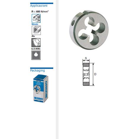 KRINO 12015 FILIERA FILIERE TONDE FILETTATURA GAS CILINDRICA PER TUBI BSP - GAS 1/2