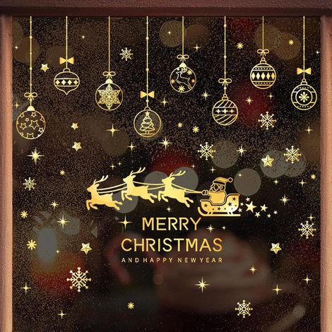 150Pcs Noël Autocollants Fenetre,Decoration Noel Deco Noel Stickers Noel Fenetre Décoration Noel Interieur Stickers Noel,Réutilisable DIY Amovibles PVC Réutilisables Autocollant Statique(Doré) (1/4)