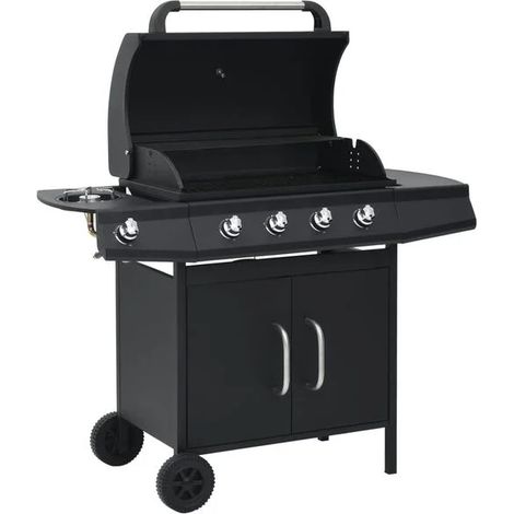 Barbecue Ă gaz, 4+1 zones de cuisson, acier noir. (1/5)