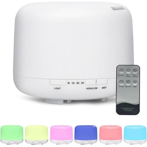 Diffuseur huiles essentielles 500 ml avec télécommande, humidificateur ultrasonique blanc (1/5)