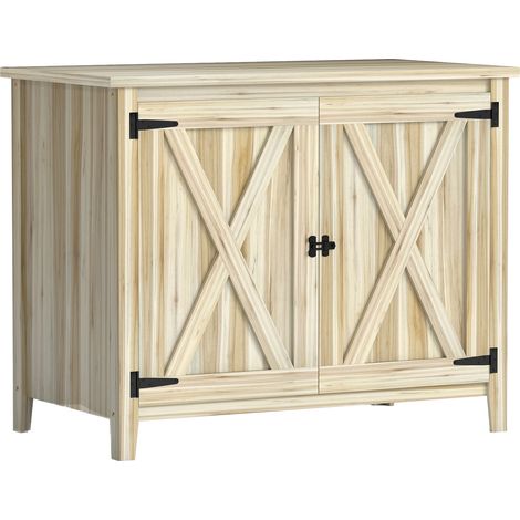 Armoire de jardin en bois naturel, meuble de rangement extérieur avec étagères et double porte, 110 x 60 x 88,5 cm (1/5)