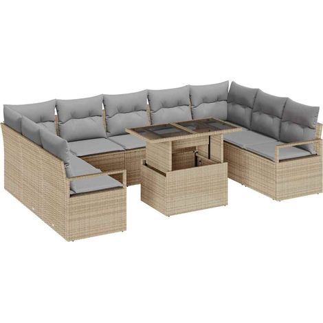 Maison Exclusive - Garten-Sofa-Set 10 pcs Beige und Hellgrau Poly