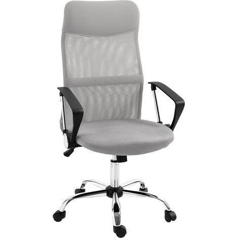 Fauteuil de direction avec dossier ergonomique, hauteur d'assise réglable, siège pivotant, revêtement en maille, 63 x 65 x 119 cm, gris