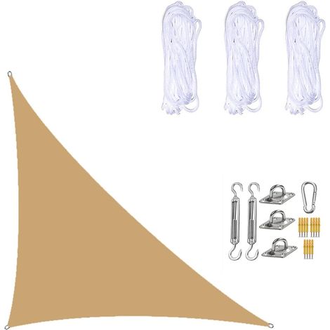 Vela ombreggiante impermeabile 3 × 4 × 5 metri, triangolo rettangolo, telo parasole con kit di fissaggio per giardino, patio e piante sabbia gialla (1/5)