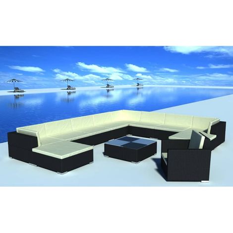 vidaXL Salon de jardin 12 pcs avec coussins résine tressée noir (1/5)