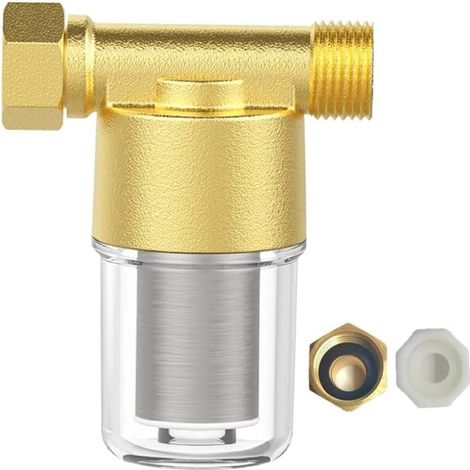 Filtre à eau en laiton avec tamis inox 40 microns, préfiltre réutilisable (raccords 1/2" NPT et 3/4" GHT) (1/5)