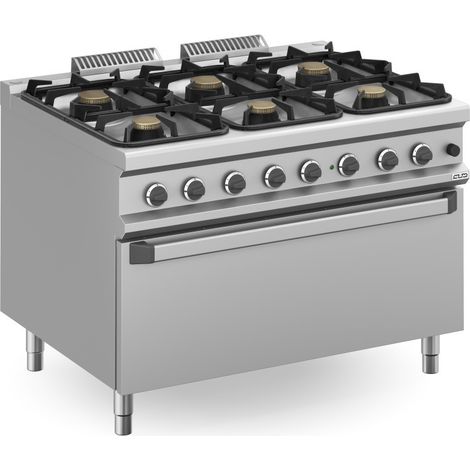 Fourneau à gaz - 6 feux - 3x7 + 3x11 kW - Avec four à gaz et grill - Arilex
