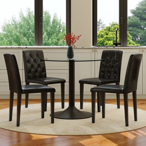 MEUBLIV Table et chaises de salle à manger 85 cm noir et transparent – verre trempé (1/5)