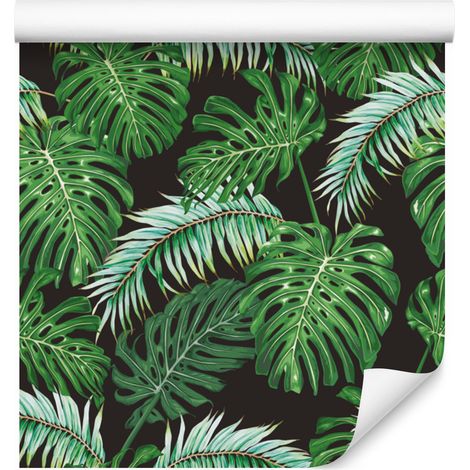 Carta da parati con foglie di palma e monstera per soggiorno e camera da letto, 50x1000 cm (1/5)