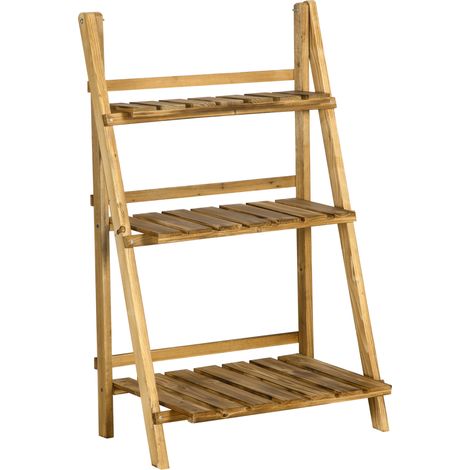 Étagère pyramidale pliante en bois pour plantes, 3 niveaux, 60x37x93 cm, marron (1/5)