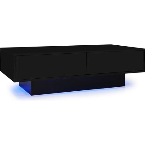 Table basse noire laquée avec 2 tiroirs et éclairage LED, 115 x 55 x 34 cm (1/5)