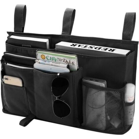 1 Bunk Bed Storage Bag (Black), Hanging Bedside Storage Bag, 8 Pockets, for Student Dormitory Bed, Hospital Bed, Baby Bed Rails, 600D  Cloth (1/5)