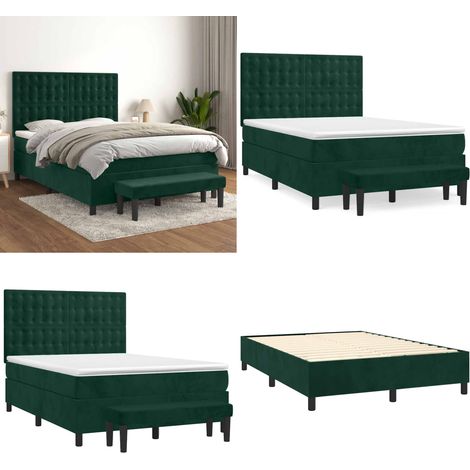 Sommier à lattes de lit et matelas Vert foncé 140x190cm Velours - Matelas à ressorts ensachés - Sommier (1/5)