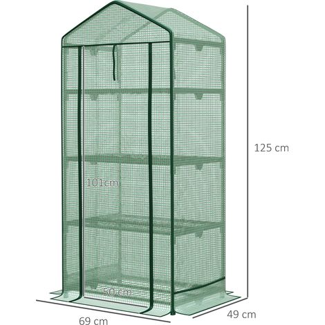 Mini serre de propagation verte 69×49×125cm,3 étagères feuille aluminium et porte roulante,idéale pour amateurs de jardinage.