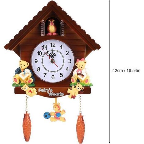 Horloge Murale - Coucou - Décoration Rétro Pour Salon Bureau Café Maison - 30 cm - Plastique - Noir Bois - 1 Pièce (1/4)