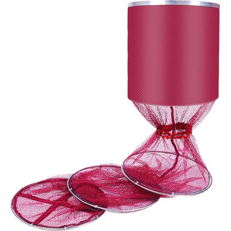 Épuisette de pêche en acier inoxydable double cercle renforcé rouge vin pour extérieur 33cmx2,0m (1/5)