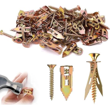 50 Pièces Chevilles Kit, Vis d'ancrage Auto-perceuses pour Cloisons Sèche, Vis autoforeuse, Kit d'ancrage pour Marteau, Fixation de Meub (50 Pièces Chevilles 1,2 x 3 cm et Clou)