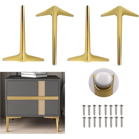Patas de metal para muebles, patas triangulares para muebles, patas de mesa DIY, patas de sofá de metal de estilo moderno, aptas para sofá, armario, cama, mesa, silla, juego de 4 (doradas, 18 cm)