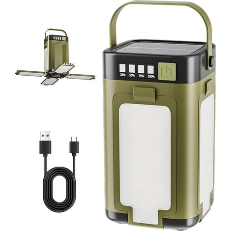 Lanterne de camping multifonction à 4 feuilles pliable à énergie solaire, lampe de camping étanche avec fonction Power Bank, projecteur large, idéal pour la randonnée, la pêche et le camping [Classe é (1/5)