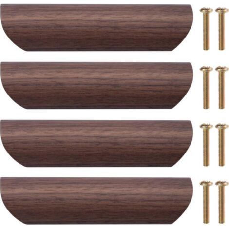 4Pcs Wooden Furniture Handles Drawer Pulls Door Knobs Kitchen Cabinet Handles for Kitchen Wardrobe Dresser Drawer, 96mm Hole Spacing (Black Walnut) (1/5)