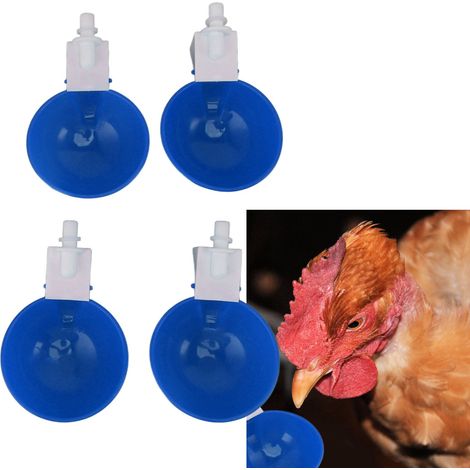 Set mit 8 großen automatischen Hühnertränken, dicken Futtertrögen, universellen Geflügeltränken, kleinen Vogeltränken, 8 blauen automatischen Hühnertränken. (1/5)