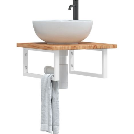 Ripiano a Parete per Lavabo in Acciaio e Massello di Rovere vidaXL (1/5)