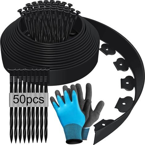 10 Bordure De Jardin Plastique 5cm Flexible Avec Gants Et 50 Ongles Pour Pelouse (1/5)