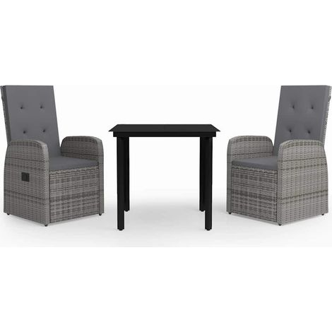 Set da Pranzo da Giardino 3 pz  Salotto da Giardino con Cuscini Grigio (1/5)