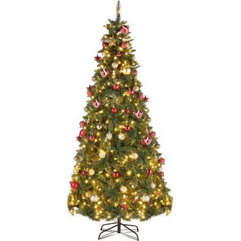 Sapin de Noël, 7,5 pieds, vert, 600 lumières, couleurs chaudes 8 modes, 1200 branches, structure d'arbre automatique, matériau PVC (1/5)