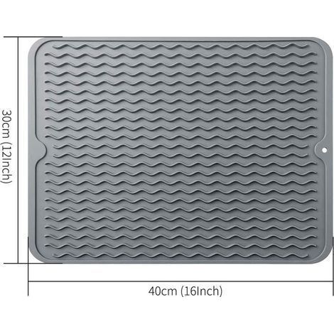 Silikon-Abtropfmatte 40 x 30 cm, rutschfest, hitzebeständig, zum Abtropfen von Geschirr, als Untersetzer und Küchentischmatte (1/5)