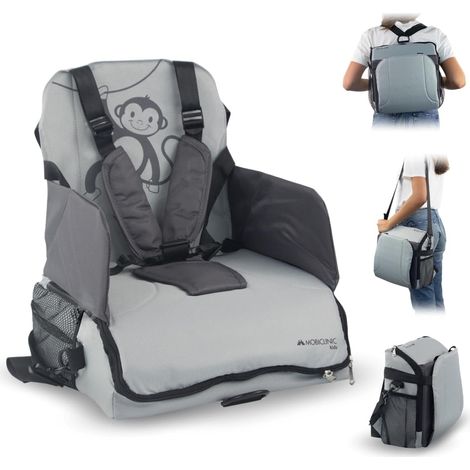 Rehausseur chaise enfant, Pliable, avec Compartiments de Rangement, de 6 à 36 Mois, Jusqu'à 15 kg, Harnais Réglable à 5 Points, Rehausseur pour Bébé, Idéale pour les Repas, Grise (1/5)
