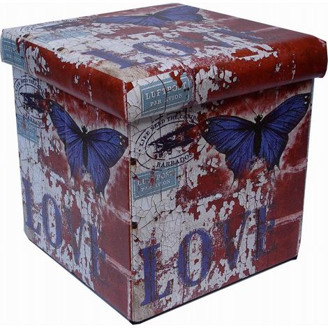 Récipient refermable pouf en cuir écologique papillon