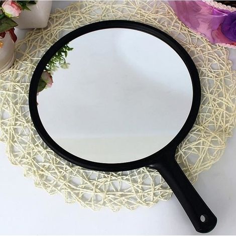 Miroir à Main portable Miroir de coiffeur manuel pour salons professionnels Maquillage rond Mirroir avec poignée Diamètre 25cm (1/4)