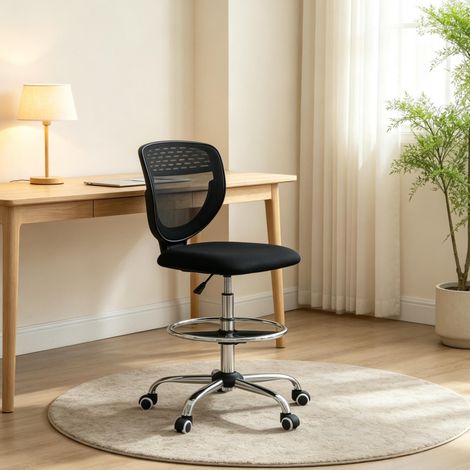 Silla de oficina alta 59x59x106-126 cm de poliéster negro ajustable para escritorio – MEUBLIV (1/5)