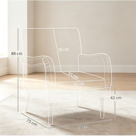 Fauteuil avec dossier haut, assise large en tissu lin gris, pieds en bois d'hévéa (1/5)