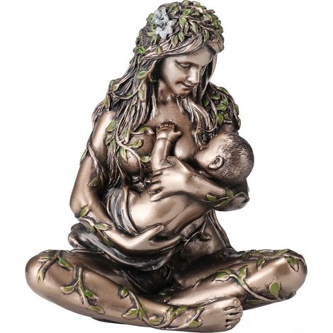 Signes Grimalt Gaia Mère Terre Avec Bébé Bronze Gris Déesse Figure 11x10x6cm