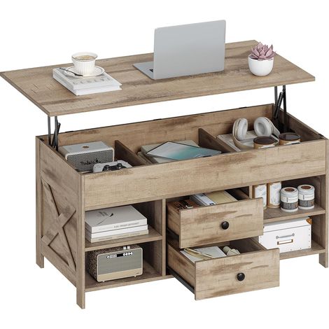 Table Basse,  Réglable , 2 Tiroirs et Espace de Rangement Caché
